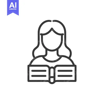 Aset desain premium: A stylized line drawing of a woman reading a book