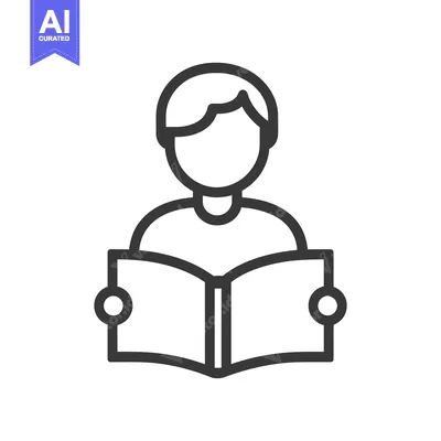 Aset premium populer: An outlined person holding and reading a book illustration