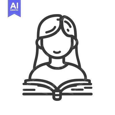 Aset desain premium: A smiling girl is reading an open book with enthusiasm