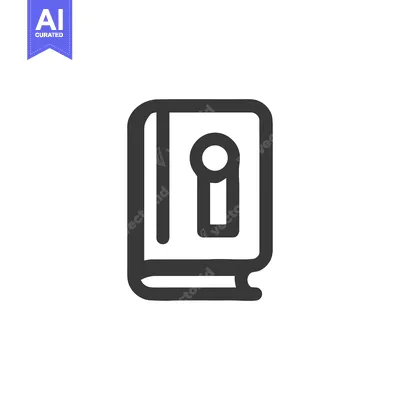 Aset premium populer: Minimalist Book Icon with Keyhole Design, Dark Gray Outline on White