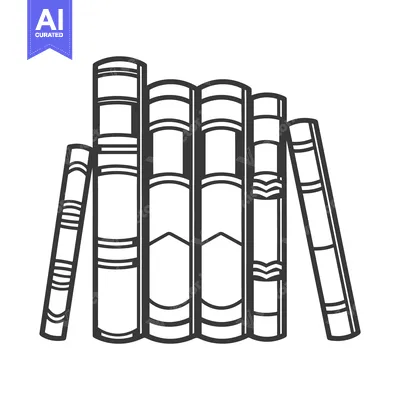 Aset desain premium: A black and white illustration of a stack of books