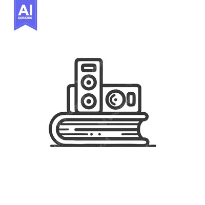 Aset desain premium: Audio Speakers Stacked on a Book, Minimalist Line Art Illustration