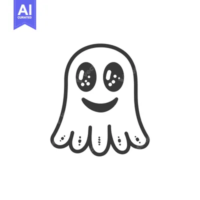 Aset desain premium: A smiling ghost illustration with big eyes and a happy expression