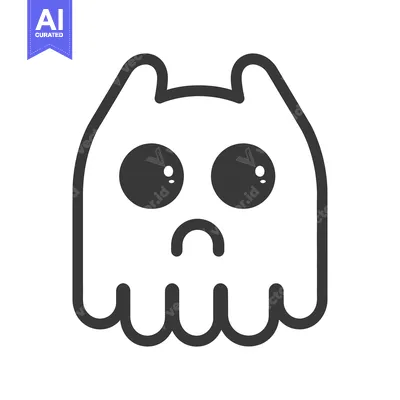 Aset premium populer: A simple outlined cartoon ghost with a sad expression