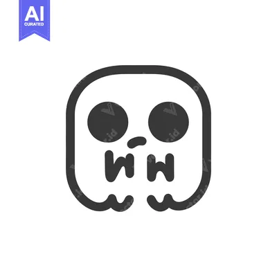 Aset desain premium: A monochrome graphic illustration of a stylized smiling skull face