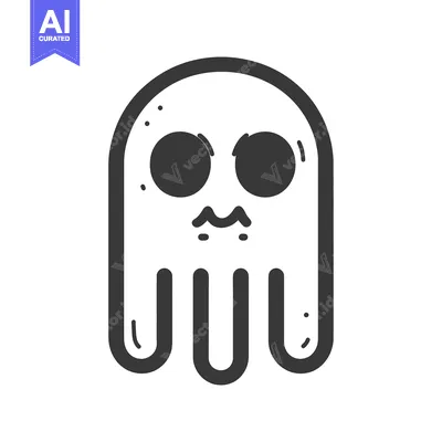 Aset desain premium: A simple cartoon ghost with dark eyes and mouth