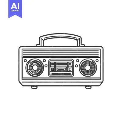 Aset desain premium: An illustrated vintage style stereo boombox with a handle on top