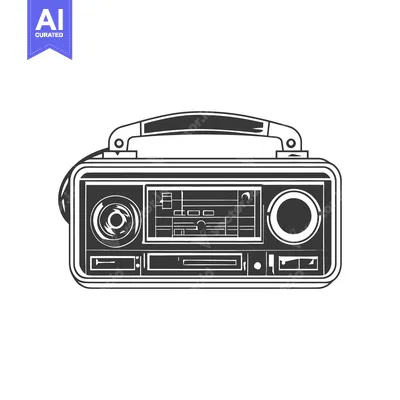 Aset desain premium: An illustrated image of an old portable radio receiver device
