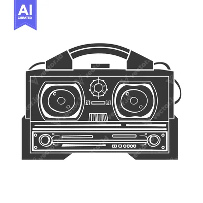 A simple black and white illustration of a vintage boombox radio