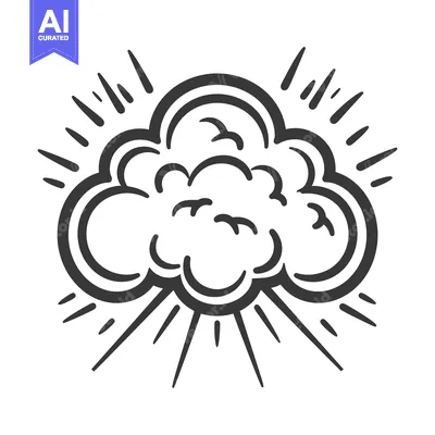 Premium design asset: A black and white graphic cloud symbol with radiating lines