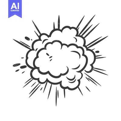 Premium design asset: A black and white illustration of a comic book explosion