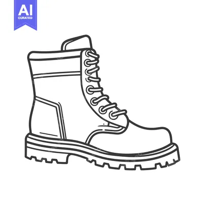 Aset desain premium: A monochrome illustration depicts a durable laced work boot