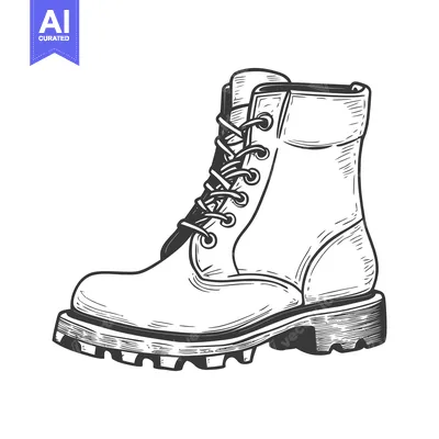 Popular premium asset: A detailed black and white illustration of a hiking boot