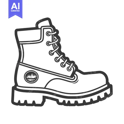 Premium design asset: A black and white illustration of a hiking work boot