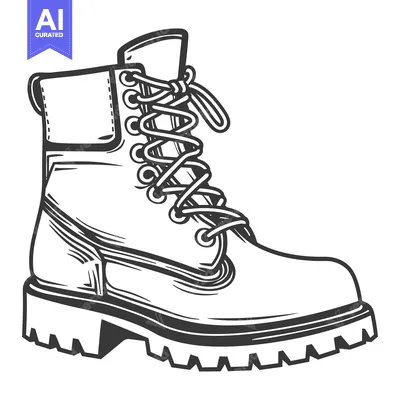 Aset premium populer: Detailed monochrome illustration of a sturdy laced up work boot