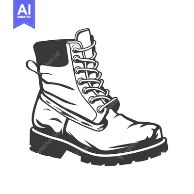 Aset premium populer: A black and white illustration depicting a leather boot