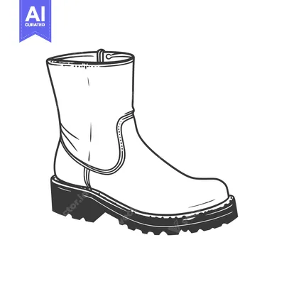 Aset desain premium: An illustrated monochrome drawing of a leather ankle boot