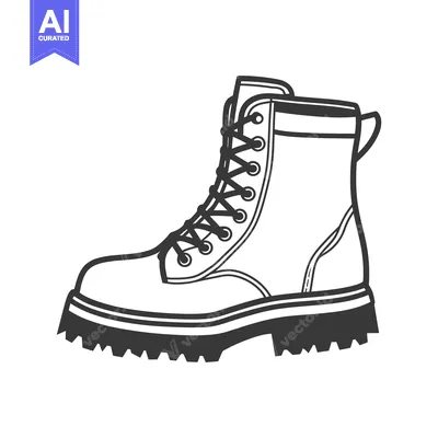Aset desain premium: A drawing of a single heavy boot with laces