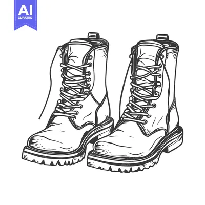 Popular premium asset: A pair of illustrated combat boots shown in black and white