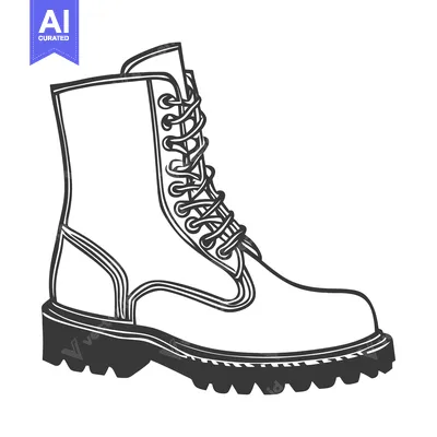 Aset premium populer: A Detailed Black and White Illustration of a Combat Boot