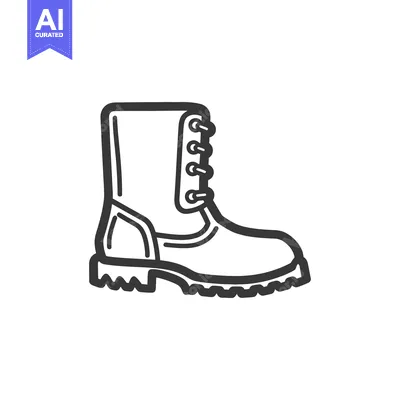 Aset desain premium: An outline drawing depicting a sturdy boot with laces