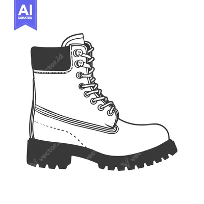 A detailed monochrome illustration of a heavy duty boot