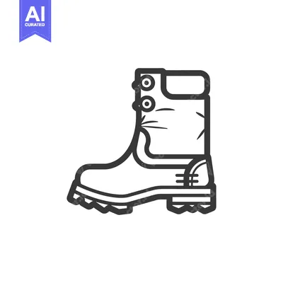 Aset premium populer: A black and white illustrated image of a rugged boot