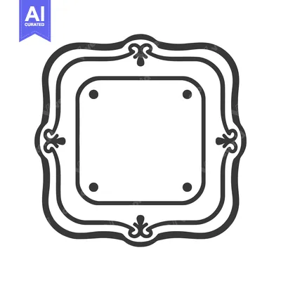 Aset desain premium: Ornate Black Frame with Rounded Square Center and Decorative Elements