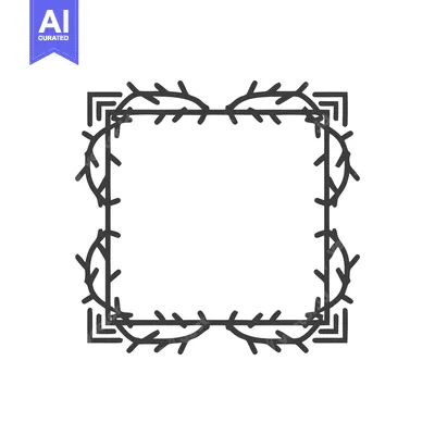 Aset premium populer: Minimalist Square Frame with Branch and Geometric Corner Accents on Wh