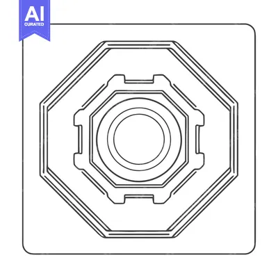 Aset premium populer: Technical Drawing: Octagonal Gear Outline with Rounded Square Border,