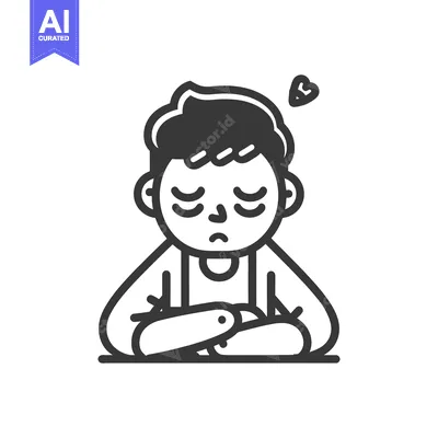 Premium design asset: The cartoon character is resting with a thoughtful expression and clos
