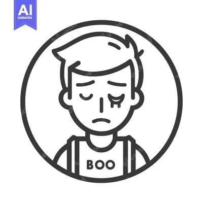 Aset premium populer: A black and white illustration of a sad person crying