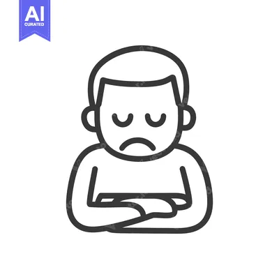 A simple outline illustration depicting a person feeling unhappy or sa