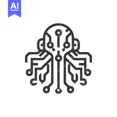 Aset desain premium: Cybernetic Octopus: Minimalist Circuit Board Design on White Backgroun