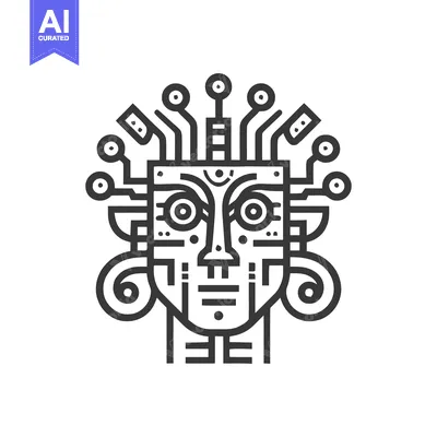 Premium design asset: Cybernetic Face: Minimalist Line Art of Futuristic Technology and Anci