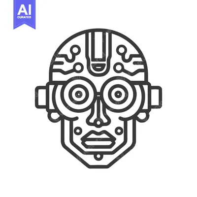 Aset premium populer: Minimalist Robot Head Icon with Circuitry and Geometric Features
