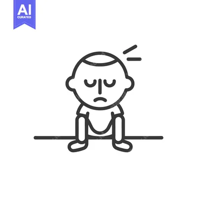 Premium design asset: A simple black and white illustration of a sad child