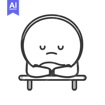 Aset desain premium: A simple cartoon character looking sad on a bench