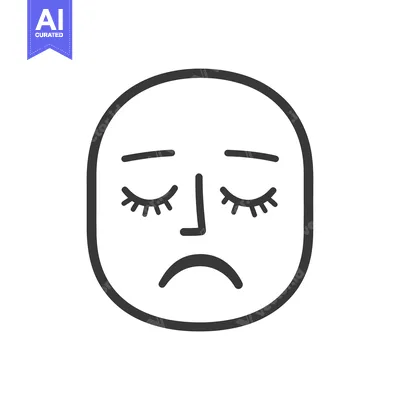 Aset desain premium: A simplified monochrome illustration depicting a sad and closed face