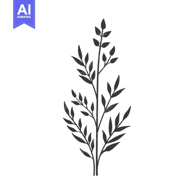 Aset desain premium: A stylized depiction of plant foliage on a white background