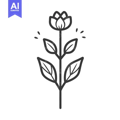 Popular premium asset: Simple illustration of a blooming flower with leaves on its stem