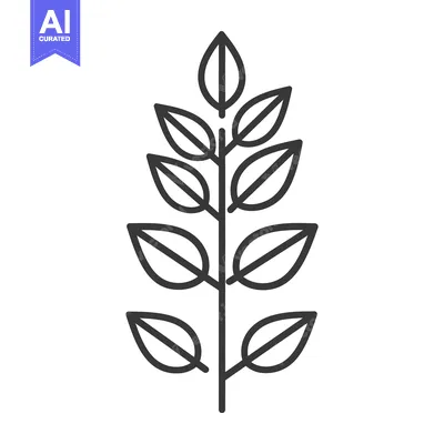 Aset desain premium: A simple black linear illustration depicting a leafy plant stem