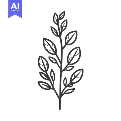 Aset desain premium: A simple line art illustration of a plant with several leaves