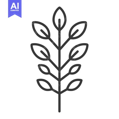 Aset premium populer: A graphic black and white illustration of a leafy plant stem