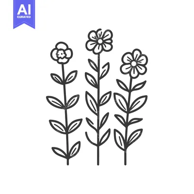 Premium design asset: Three stylized simple flower plants with multiple leaves displayed