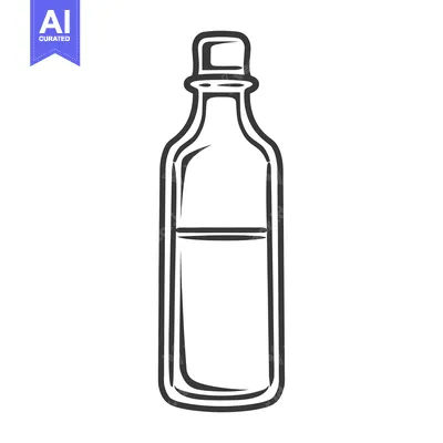 Aset premium populer: A simple line art drawing of a glass bottle with a cap
