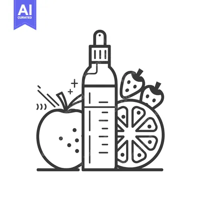 Aset desain premium: Bottle of Juice With Fruits Line Art Illustration