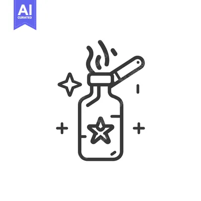 Aset desain premium: Bottle with a star and a cap opened with smoke