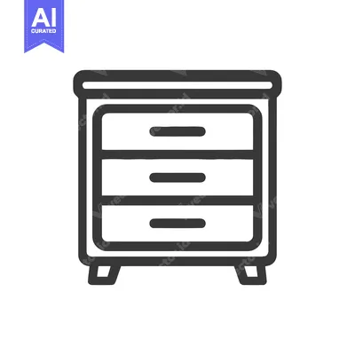 Aset desain premium: Minimalist Three-Drawer Chest Icon, Bold Outline on White