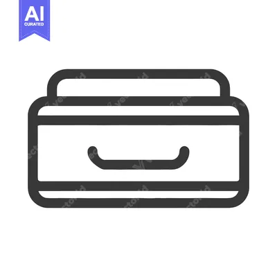 Aset desain premium: Minimalist Drawer Icon: Bold Outline on White Background, Storage Symb
